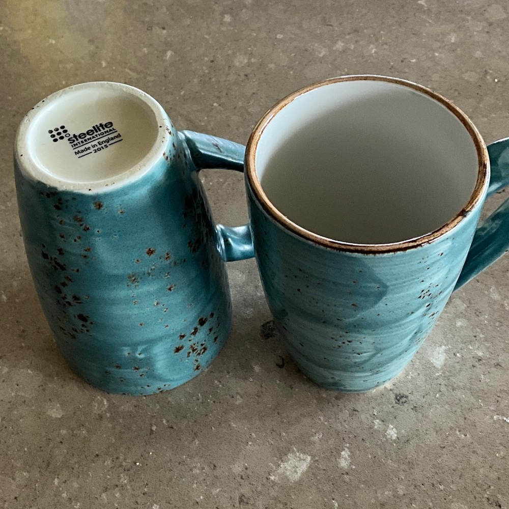Teal Ceramic Mugs, Set of 8